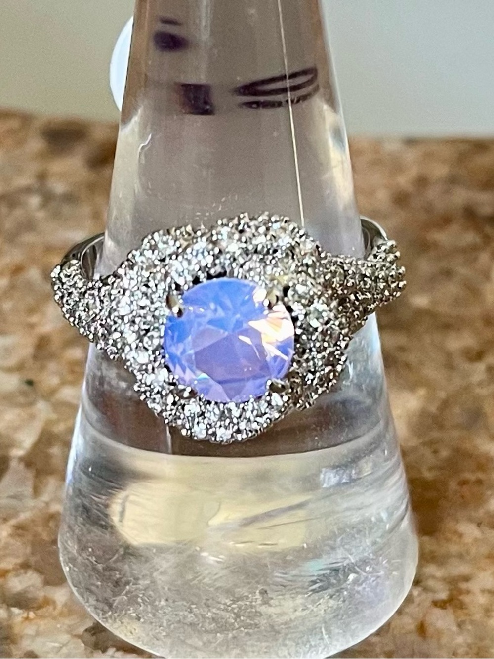 Bomb Party Retro RBP2465 Birds Nest Ring Pink Moonstone on Rhodium Sz 9 HTF